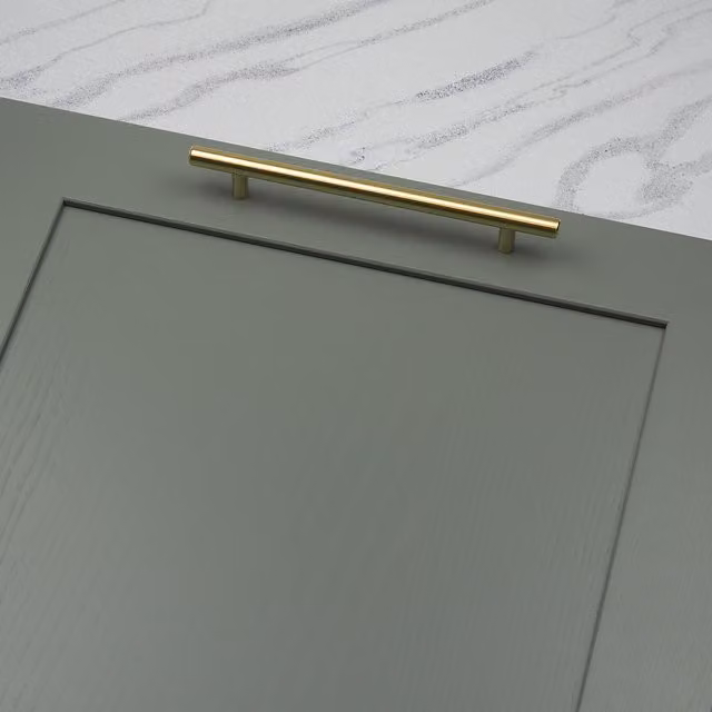 Handle & Home Minimal Round T-Bar Cabinet Handles in Brushed Brass Gold, Length: 220mm