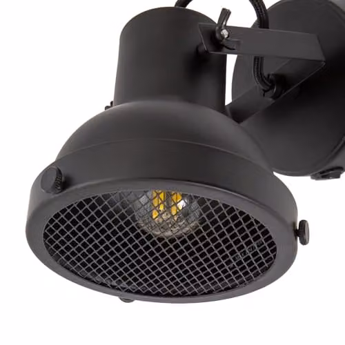 Happy Homewares Vintage and Industrial Matte Black Spot Wall Light Fitting with Front Grill and Rocker Switch, W/D/H: 12 x 15 x 21 cm – 5