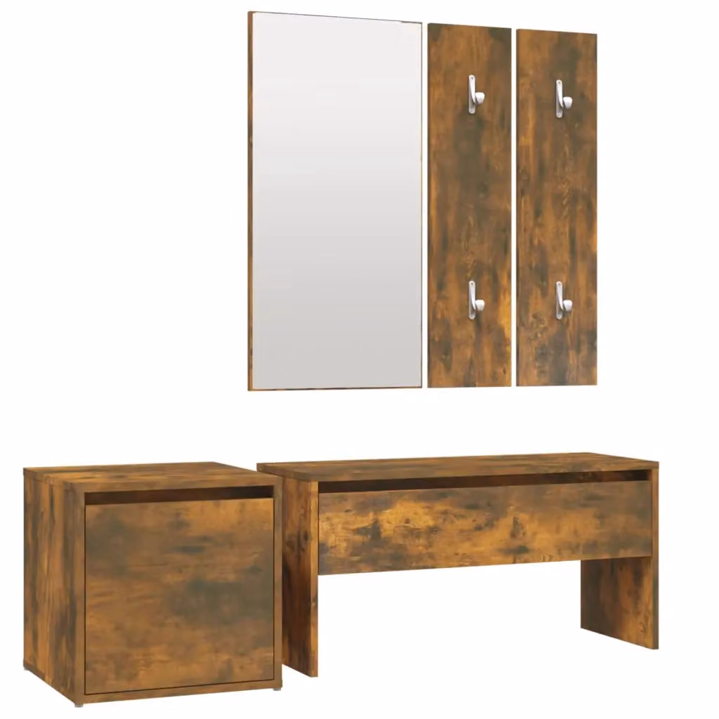 Berkfield Home Hallway Furniture Set in Smoked Oak Brown, including Bench, Mirror and Wall Rack – 2