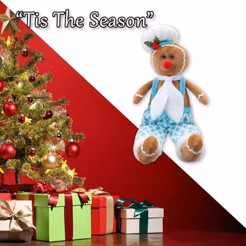 VFM e-Store Christmas Sitting Gingerbread Tabletop Decoration, Blue and Multicolour, H 52 cm x W 22 cm x D 22 cm – 5