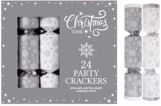 KDMD Silver Stars Christmas Party Crackers, 24 Pack, White and Silver, 22.86 cm