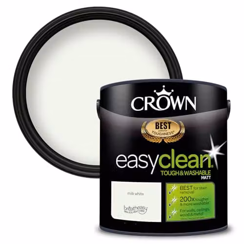 Crown EASYCLEAN Matt Emulsion Wall Paint, White, 2.5 l