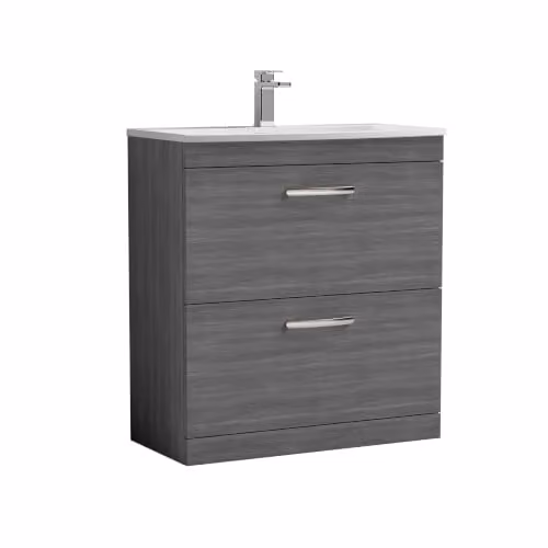 Balterley Floor Standing Bathroom Vanity Unit with Basin and 2 Soft Close Drawers, Anthracite, W: 81.0 cm, D: 39.0 cm, H: 89.5 cm