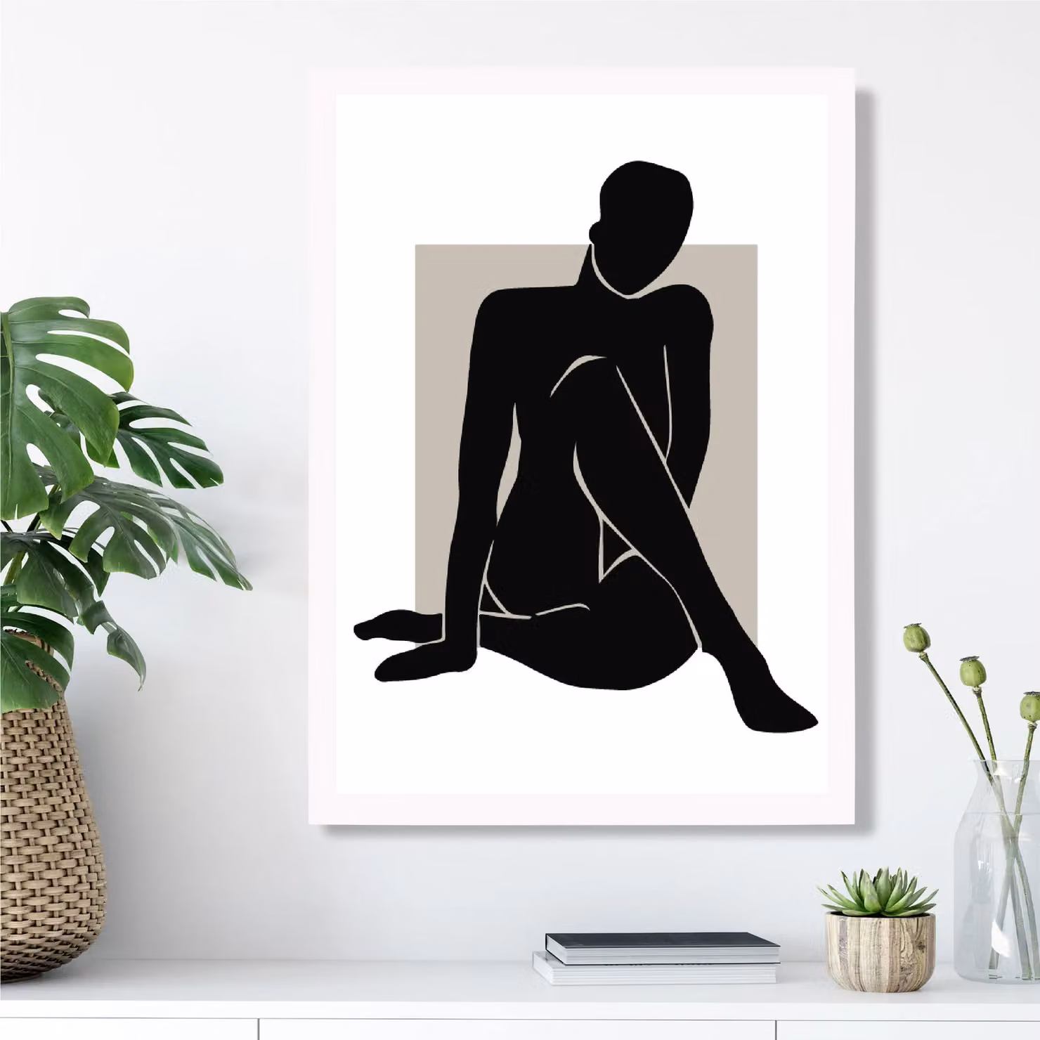 ARTZE Matisse Abstract Portrait Framed Print in Nude Beige, Black and White – 2