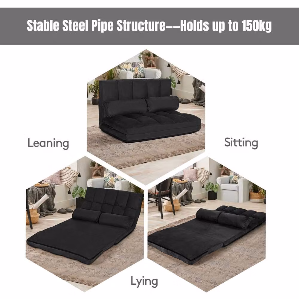 Costway Adjustable 6-Position Foldable Floor Sofa Bed in Black – 6
