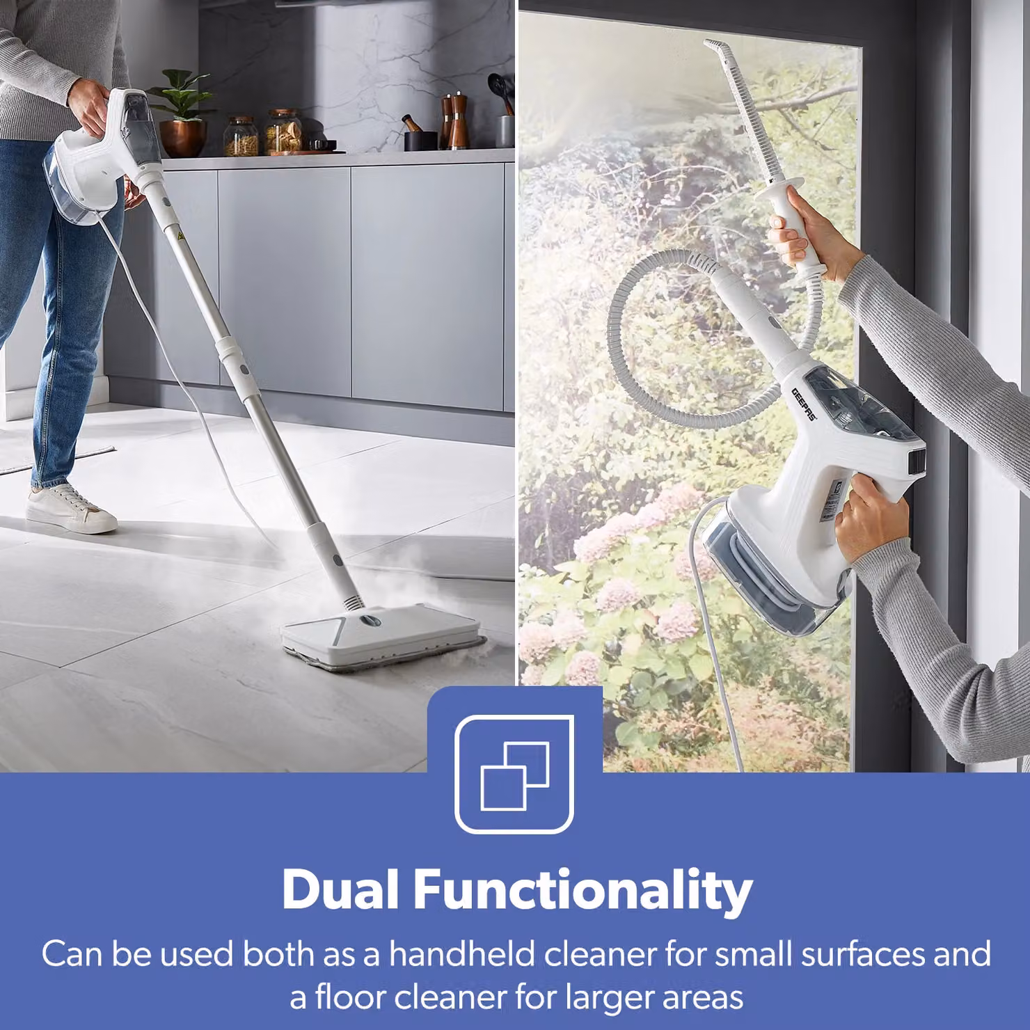 Geepas Steam Mop and Handheld Steam Cleaner with 6 Attachments, White – 3