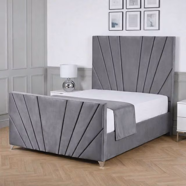 Living Comfort Bedz Lumina Grey Velvet Upholstered Gas Lift Storage Bed, W/D/H: 180 x 200 cm