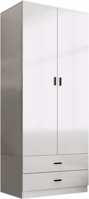 URBNLIVING Gloss 2 Door Wardrobe with 2 Drawers, White, W/D/H: 139 x 46 x 180 cm