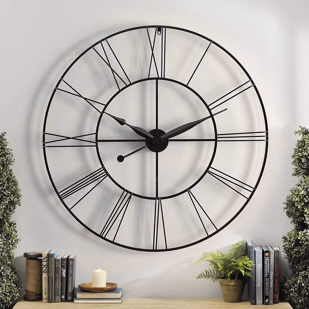 FLAVORA Large Vintage Roman Numeral Wall Clock in Black, Metal, Diameter: 80 cm – 3