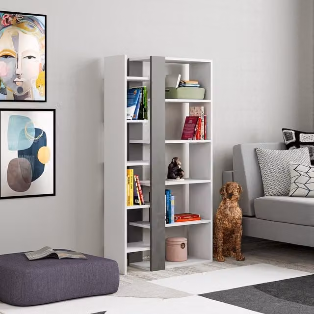 Decortie Modern Freestanding Bookcase Display Unit in White and Grey