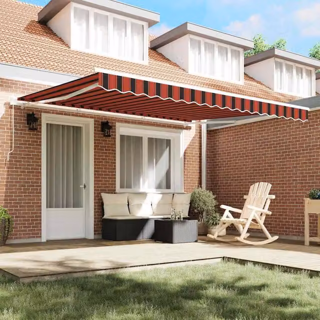 Berkfield Home Manual Retractable Folding Arm Awning in Red, Orange and Brown, W: 400 cm, D: 300 cm