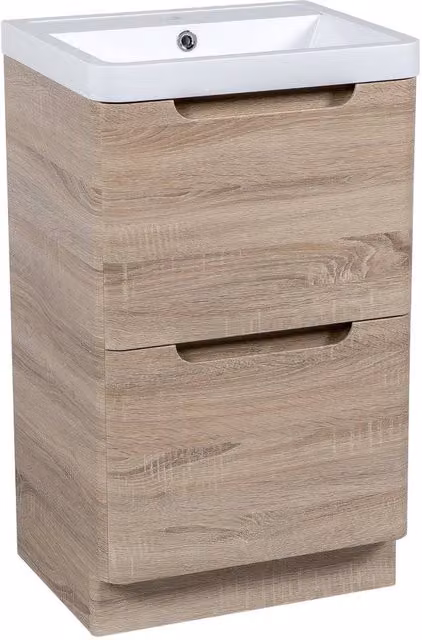 Bathroom Kingdom Monza Oak Basin Drawer Vanity, Brown/Multicolour, Width: 50 cm