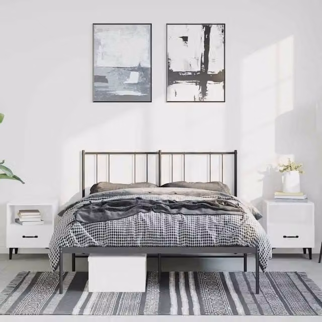 Berkfield Home Metal Bed Frame with Headboard in Black W/D/H: 135 x 190 x 90 cm