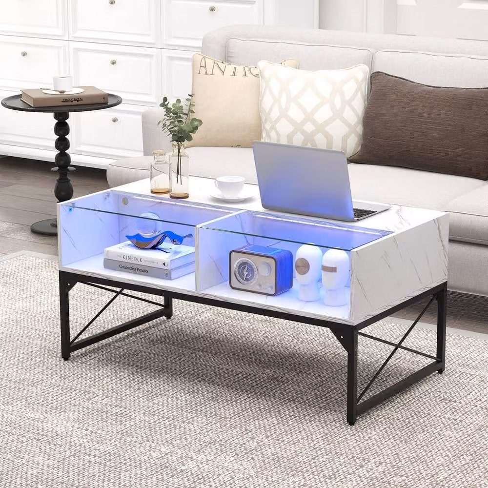 Costway Modern High-Gloss LED Coffee Table with Glass Top in White – 5