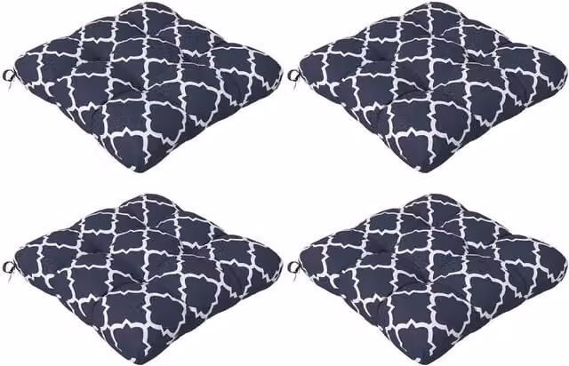 Kelvenix Set of 4 Blue Rectangular Outdoor Seat Cushions with Ties, W: 100 cm x L: 190 cm