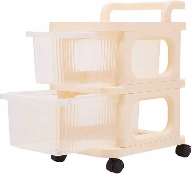 FORGEVIO 2-Tier Plastic Kitchen Storage Drawer Box in Beige – 1