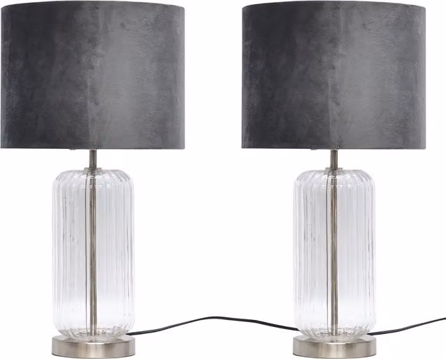 First Choice Lighting Walpole Set of 2 Glass and Brushed Chrome Table Lamps in Silver, Height: 49 cm – 1