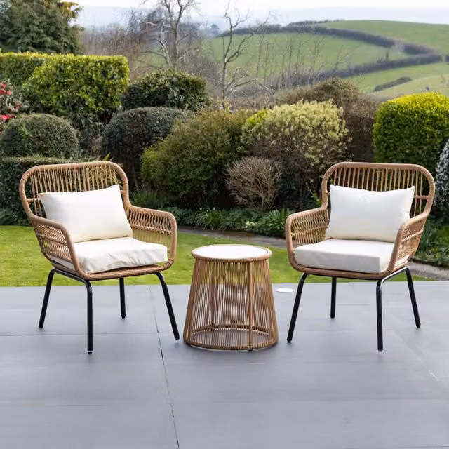 Artemis Home Carbini 3 Piece Rattan Garden Patio Bistro Set in Cream