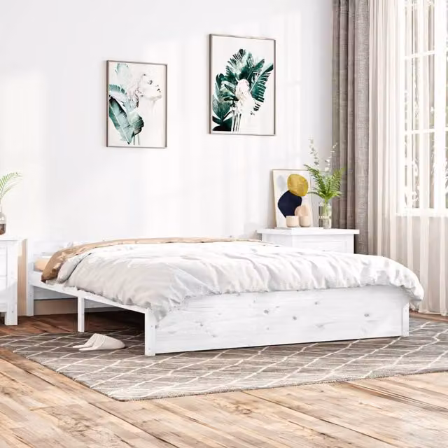 Berkfield Home White Solid Pine Wood Bed Frame W: 150 cm, D: 200 cm