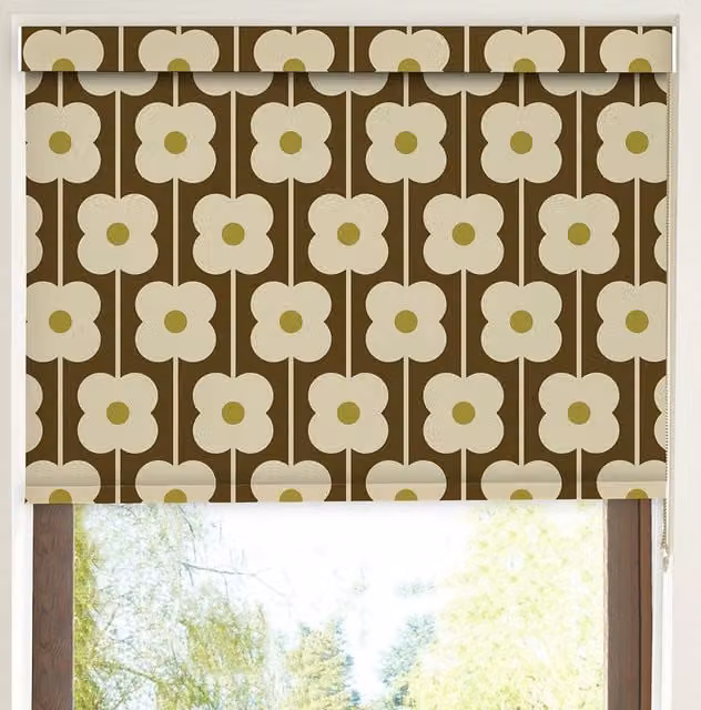 Orla Kiely Abacus Flower Made to Measure Translucent Roller Blind in Conker Brown and Yellow