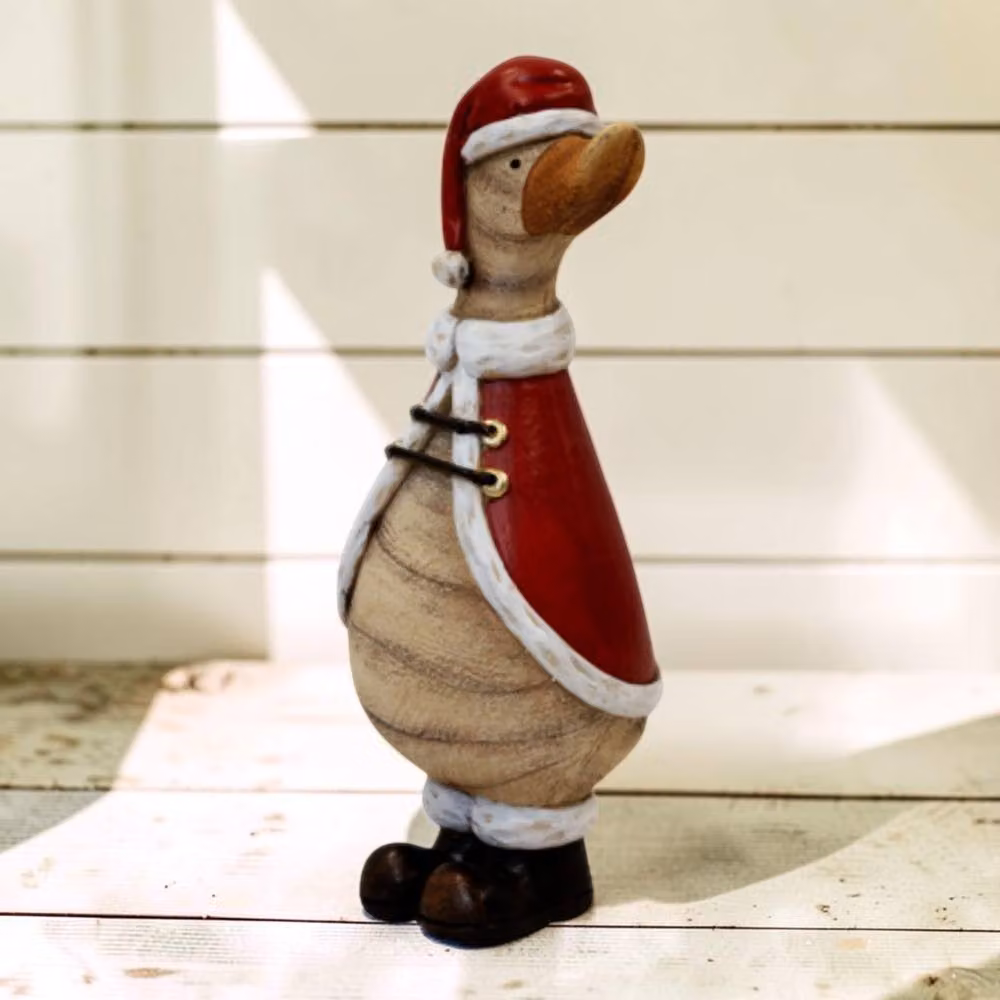 Four Candle Polyresin Duck with Santa Hat in White and Multicolour, Height: 31.3 cm – 2