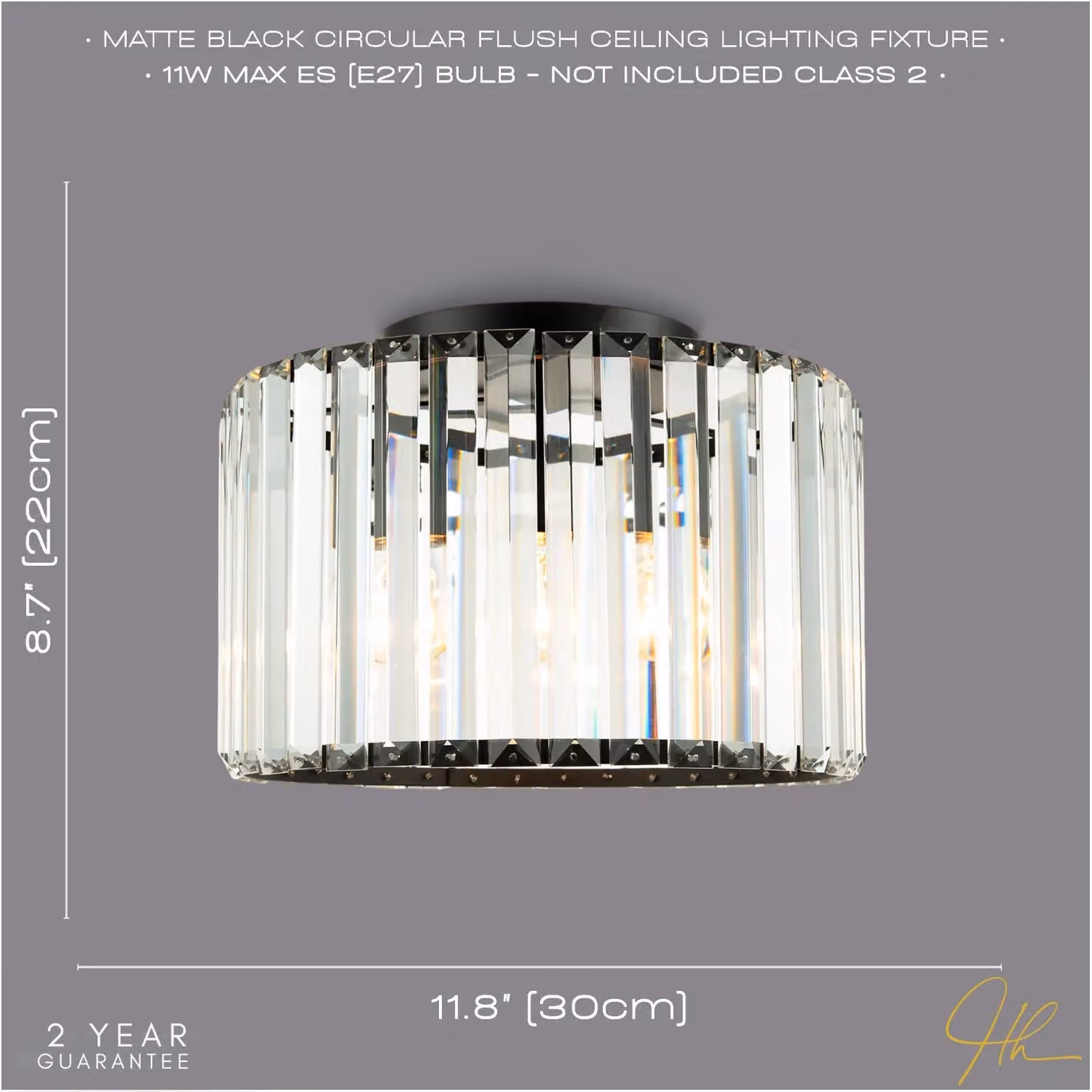 Happy Homewares Modern Chic Matte Black and Transparent Crystal Glass Flush Ceiling Light Fitting – 4