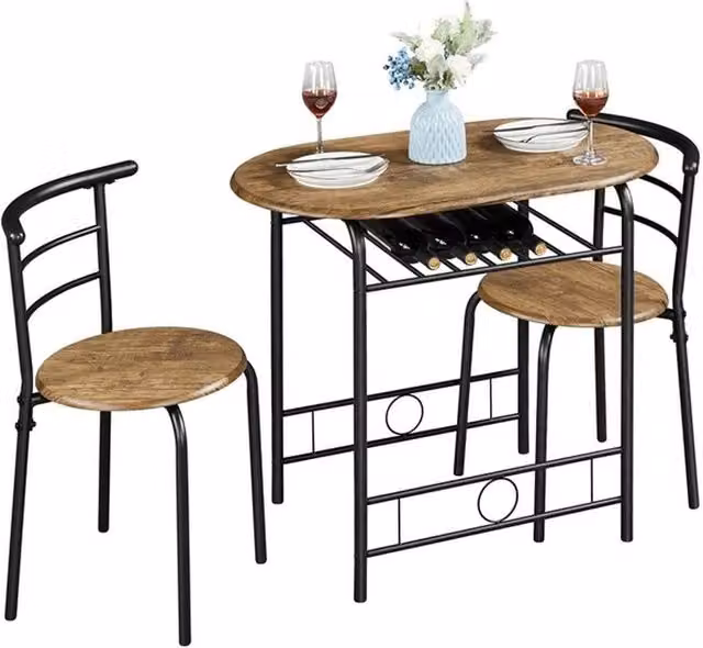 KORVIXA Modern 3 Piece Round Dining Room Table and Chairs Set in Brown – 1