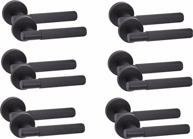 Golden Grace Matt Black Linear T-Bar Door Handles on Round Rose, 6 Pairs