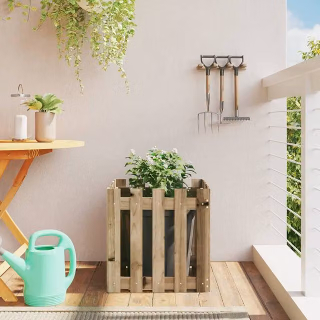 Berkfield Home Ornamental Garden Planter Tub in Brown Wood and Plastic, W/D/H: 50 x 50 x 50 cm – 1