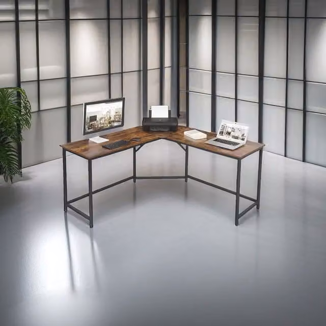 Modcraft Industrial Style L-Shaped Corner Desk in Brown
