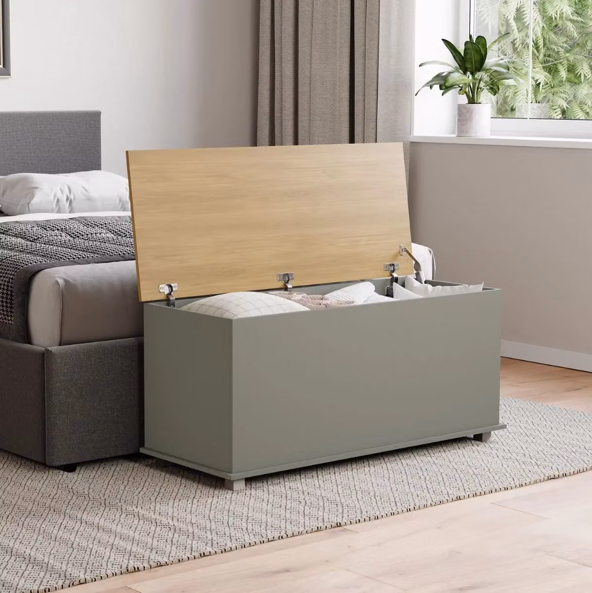 Vida Designs Arlington Grey Storage Ottoman Foot Stool, W/D/H: 100 x 40 x 46 cm