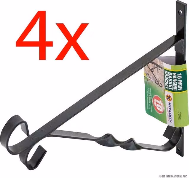Kelvenix Set of 4 Black Hanging Basket Brackets with 10 inch Decoration Hooks