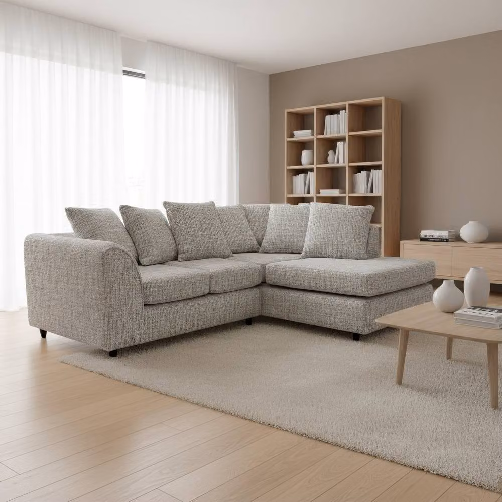 Abakus Direct Jumbo Chenille L-Shaped Corner Sofa with Chaise Extension in Grey, Right Hand Facing – 2