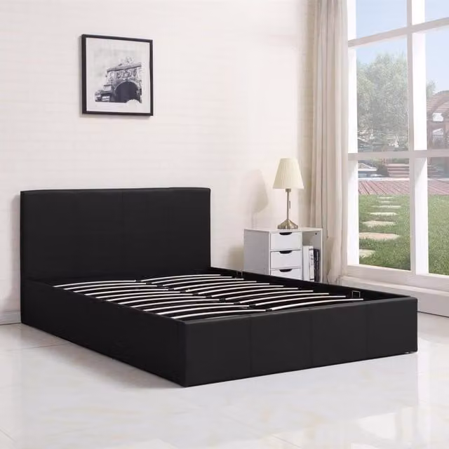 Kosy Koala Single Side Lift Leather Ottoman Bed in Black, W/D/H: 90 x 190 cm