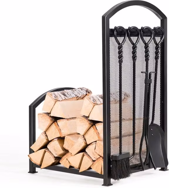 Costway Freestanding Metal Fireplace Log Storage Holder Set in Black – 1