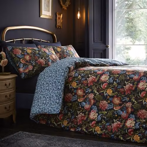Dreams & Drapes Bejewelled Floral 100% Cotton Reversible Duvet Cover and Pillowcase Set in Blue, W/D/H: 260 x 220 x 200 cm – 2