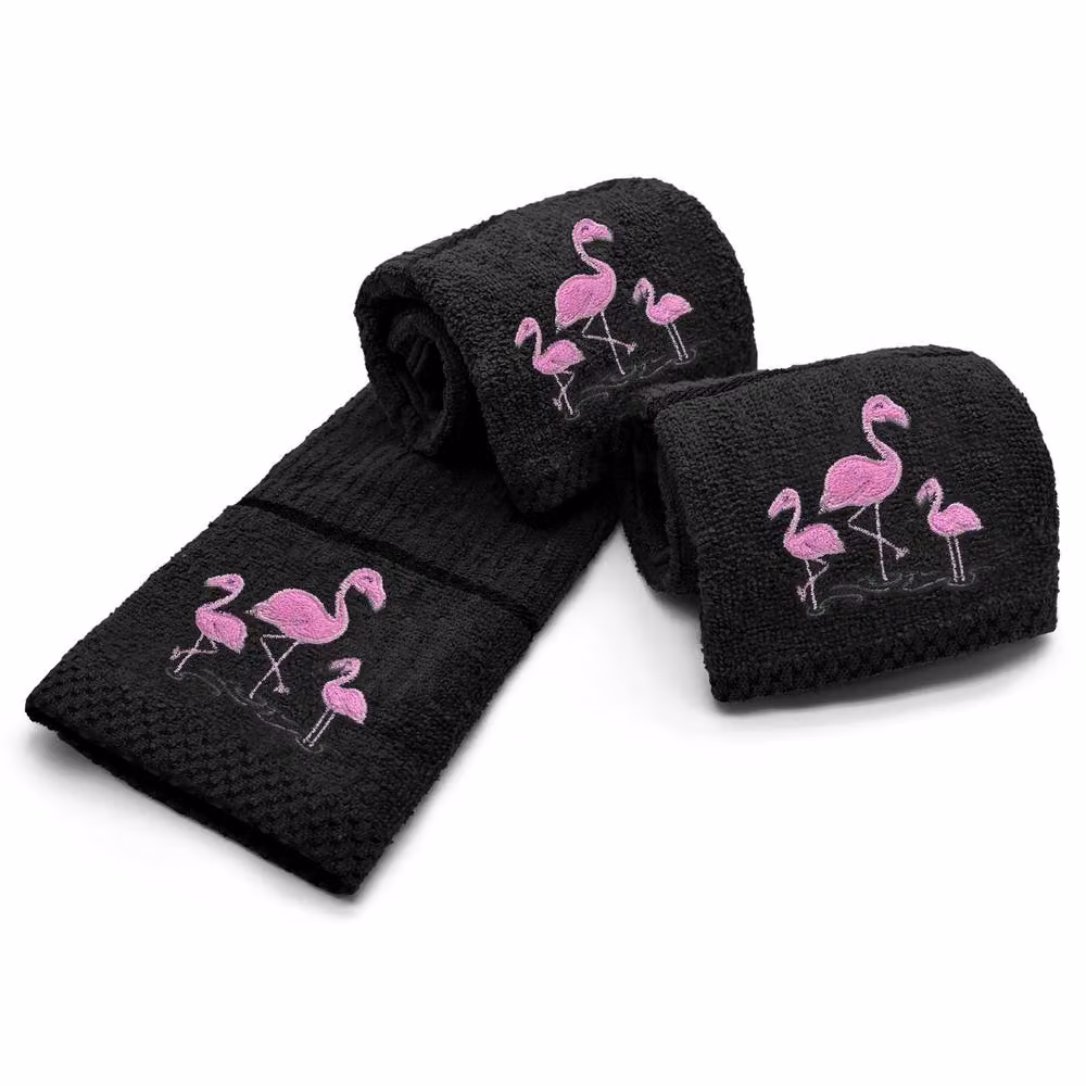 Velosso Flamingo Embroidered Cotton Tea Towel in Black – 2