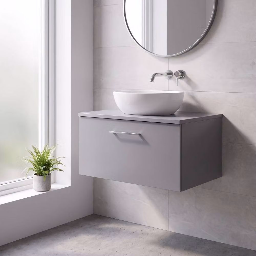 Balterley Level 800mm Wall Hung 1 Drawer Vanity Unit with Worktop in Satin Grey – 2