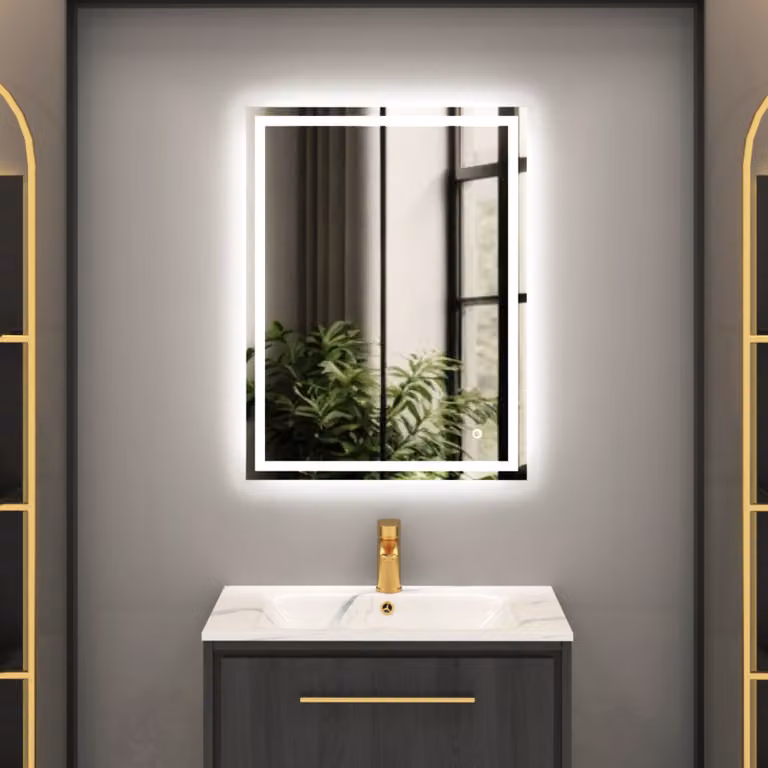 Royal Bathrooms Oslo Rectangular Frameless LED Illuminated Mirror in Chrome with Demister Pad and Touch Sensor, W: 50 cm, H: 70 cm