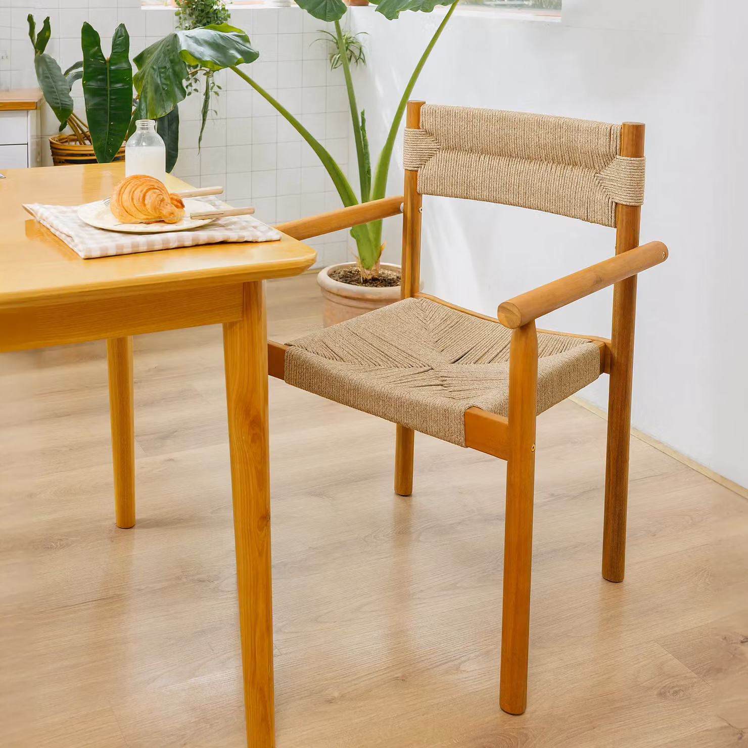 Nordlys Set of 2 Scandinavian Indoor Outdoor Chairs in Brown Solid Acacia Wood and Rope – 3