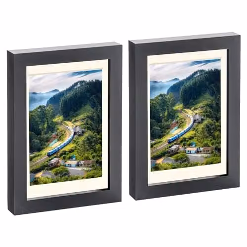 Nicola Spring Pack of 2 Black Rectangular Photo Frames with Glass, 15 x 20 cm