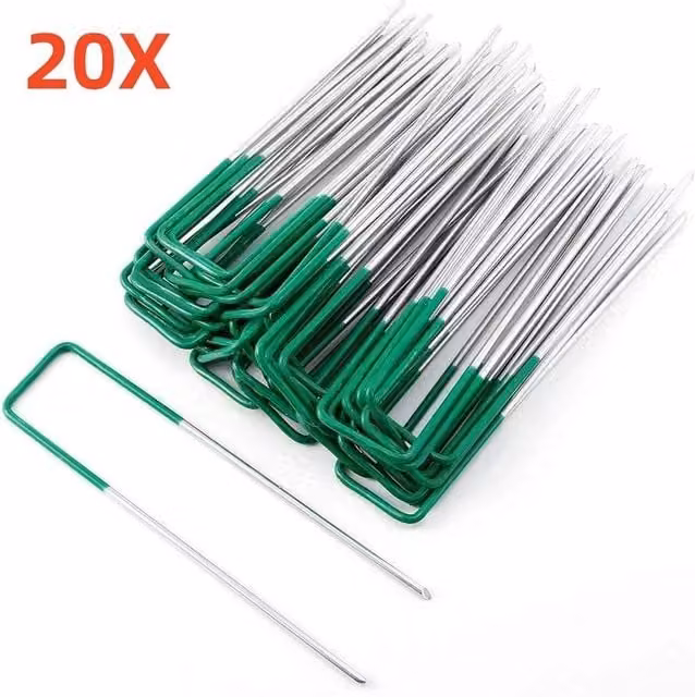 SPETLEK Green Galvanised Steel Weed Fabric Staples and Garden Turf Pins, 100g – 1