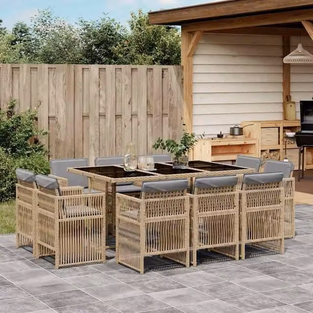 Berkfield Home 11 Piece Poly Rattan Garden Dining Set with Cushions in Mix Beige