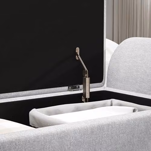 HOMCOM Upholstered Linen Storage Ottoman with Armrests and Rubberwood Legs, Grey, W/D/H: 120 x 50 x 42 cm – 6