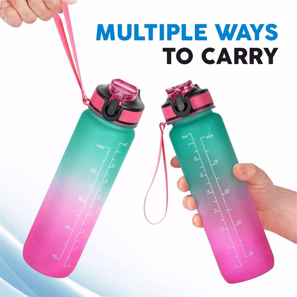 NESTLUNE BPA Free Sports Water Bottle with Straw, Pink and Green, 1 l – 2