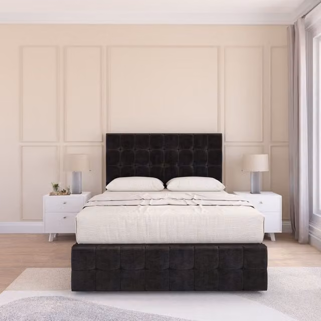 Sloomy Berlin King Size Divan Bed Set with Matching Footboard in Black Plush Velvet