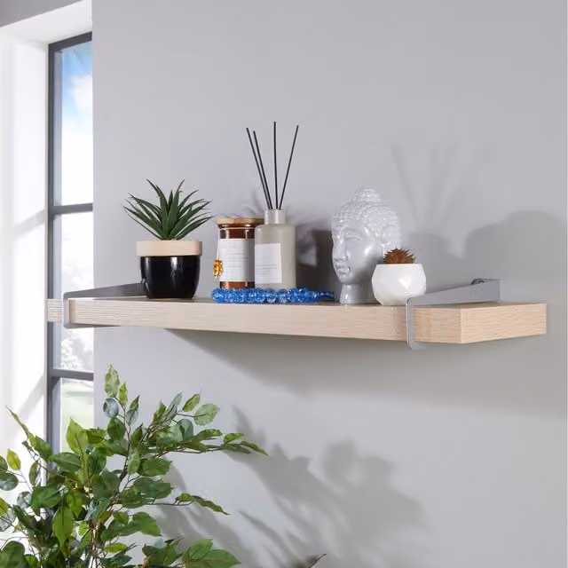 Kneer Keer Shelf Kit with Silver Metal Side Slide Brackets, Oak, Width: 80 cm