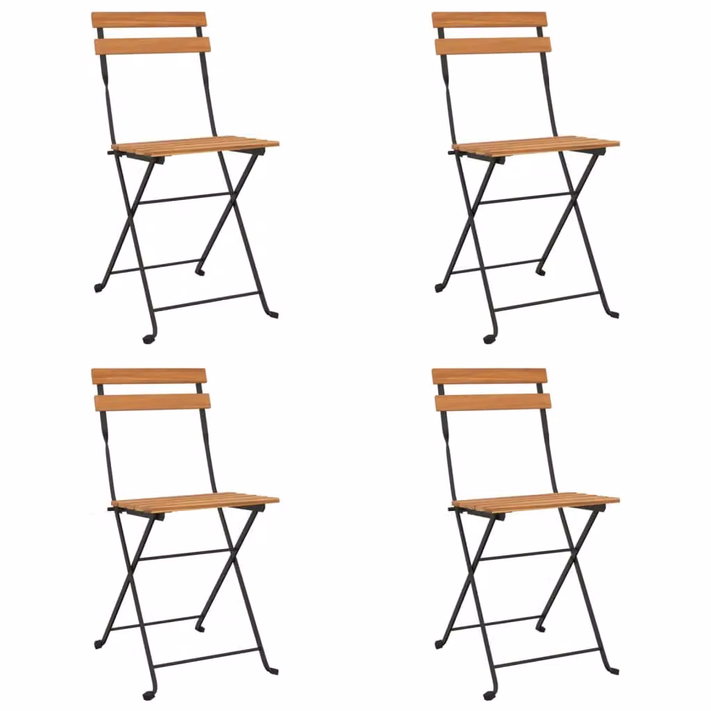 Berkfield Home Set of 4 Folding Bistro Chairs in Brown Solid Teak Wood and Steel – 2