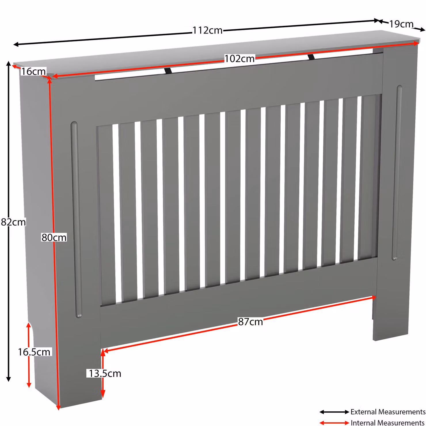 Vida Designs Chelsea MDF Radiator Cover in Grey, H 82.0 x W 112.0 x D 19.0 cm – 2