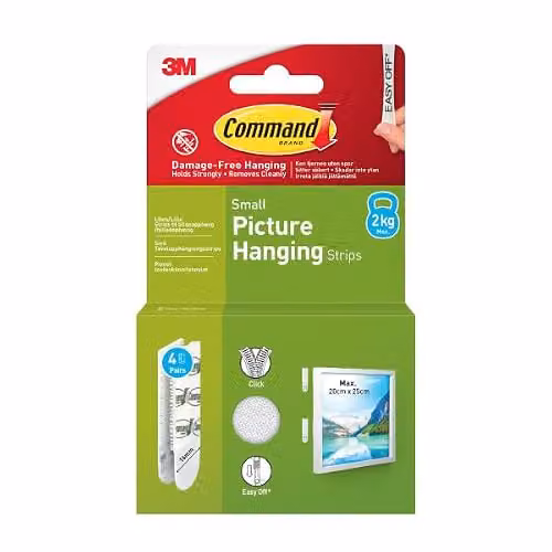 3M Command Picture Hanging Strips Small, White, 4 Pairs (8 Strips)